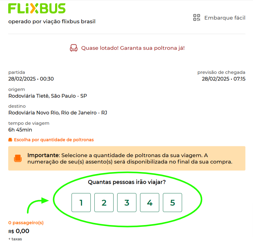 Print da tela com destaque de reservas sem marcação de poltrona.